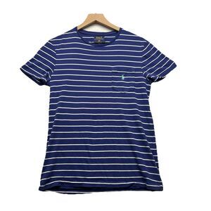 Ralph Lauren Polo Unisex Short Sleeve Pocket  T-Shirt Striped Blue Sz S FLAW